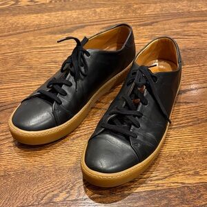 JAK Men 44 Stylish Black Leather Sneakers with Brown Sole